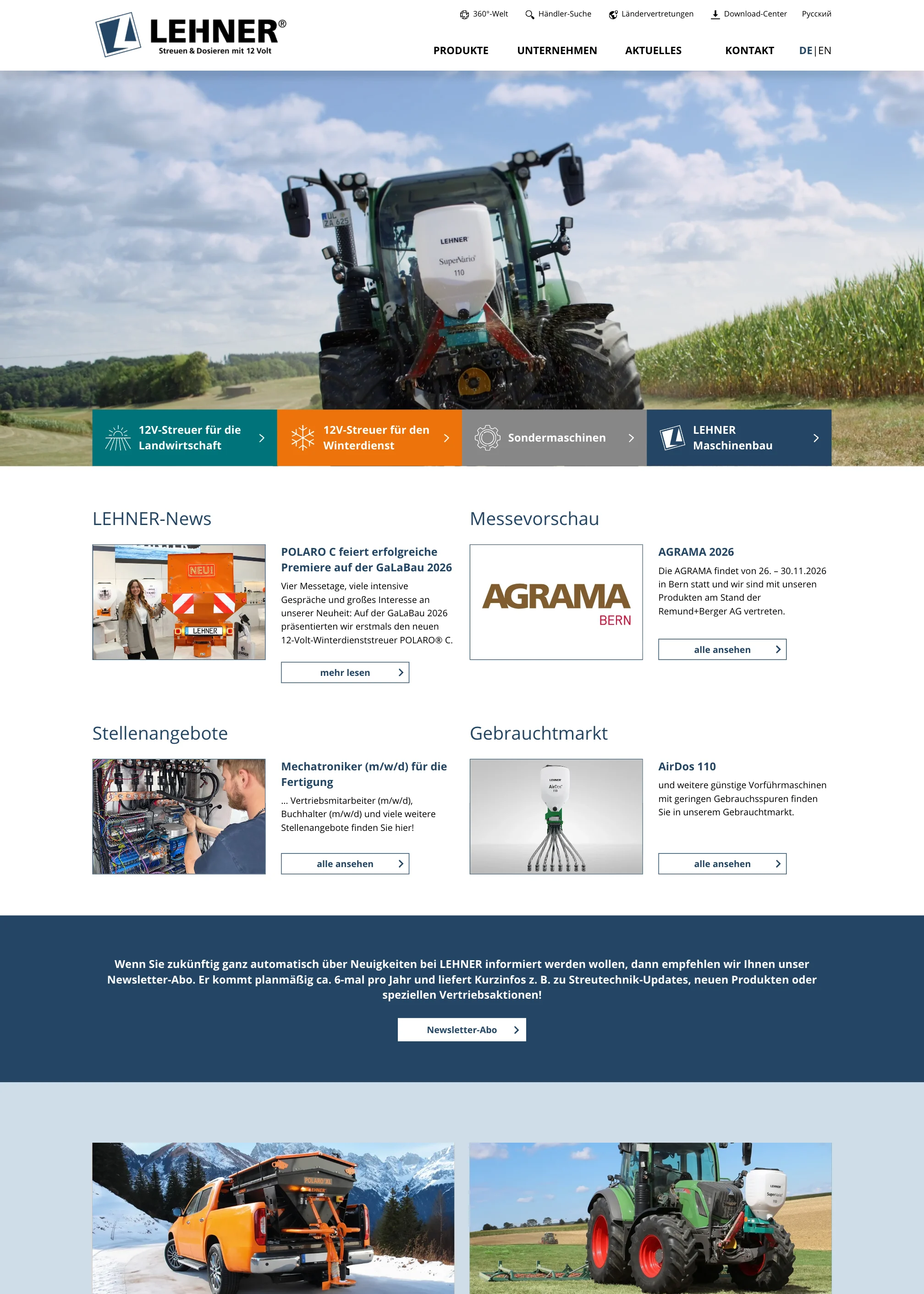 Startseite der Website LEHNER (lehner.eu)