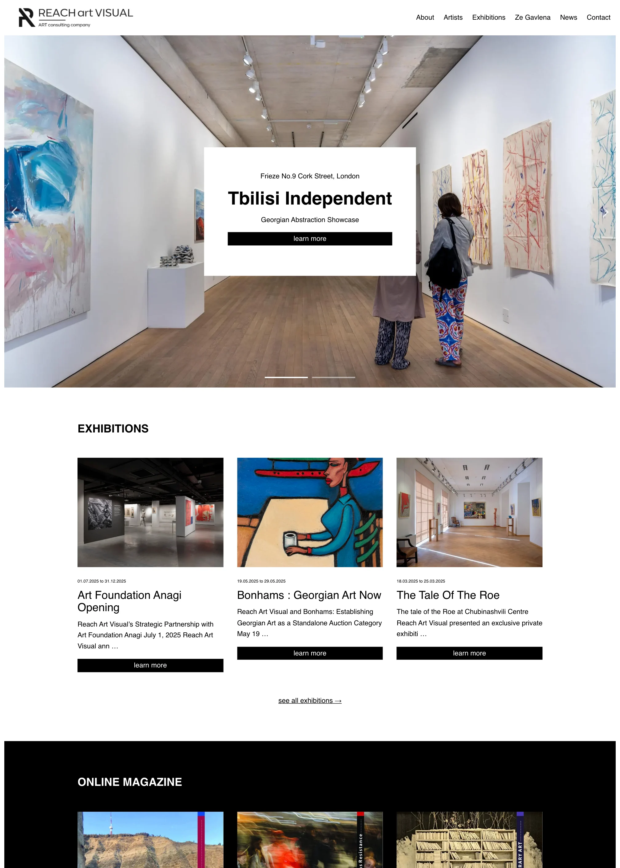 Startseite der Website REACH art VISUAL (reachartvisual.com)
